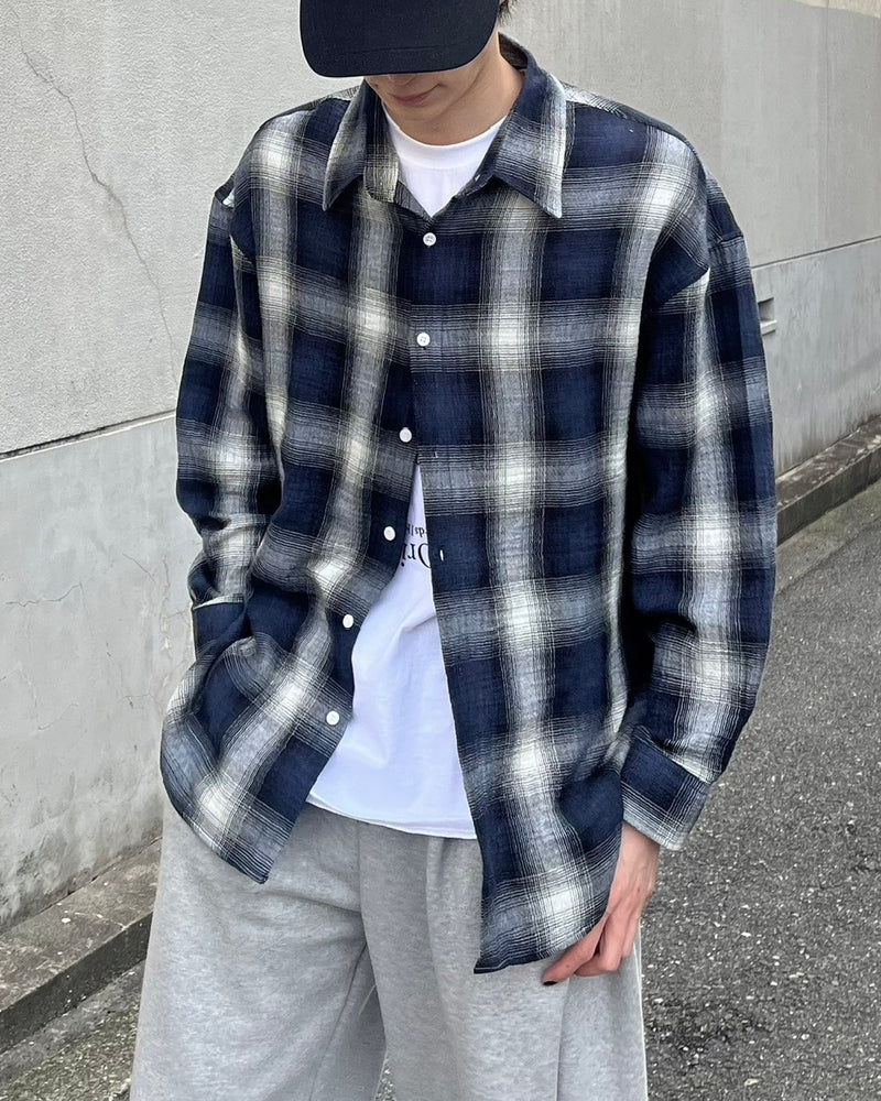 受注制【Chikashitsu +】shadow check shirt (2color) / 【チカシツプラス】シャドウチェック長袖シャツ