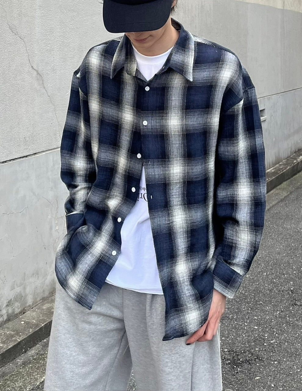 受注制【Chikashitsu +】shadow check shirt (2color) / 【チカシツプラス】シャドウチェック長袖シャツ