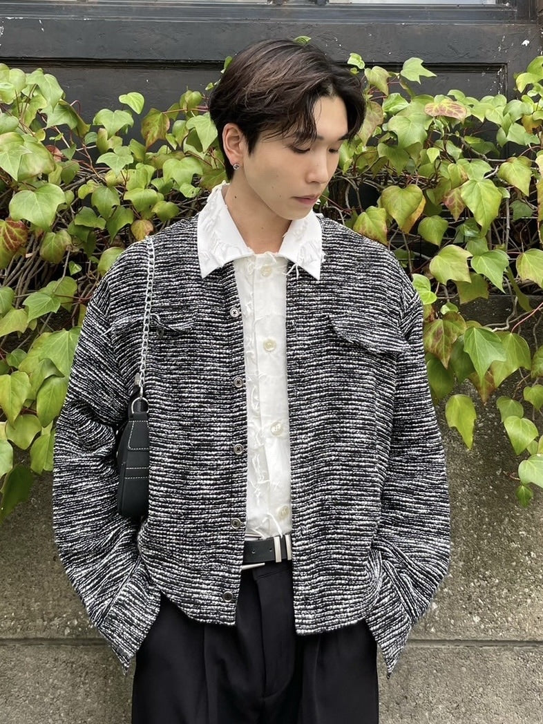 受注制【Chikashitsu +】no collar light tweed shirt (2color)