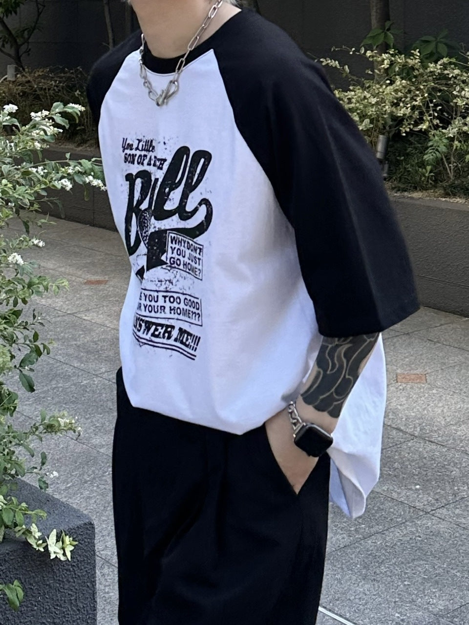 大阪店WEB限定受注制【Chikashitsu +】oversized lettering raglan t-shirt