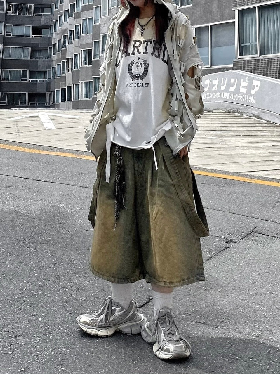 受注制【Never mind the XU】strap denim half pants (2color)