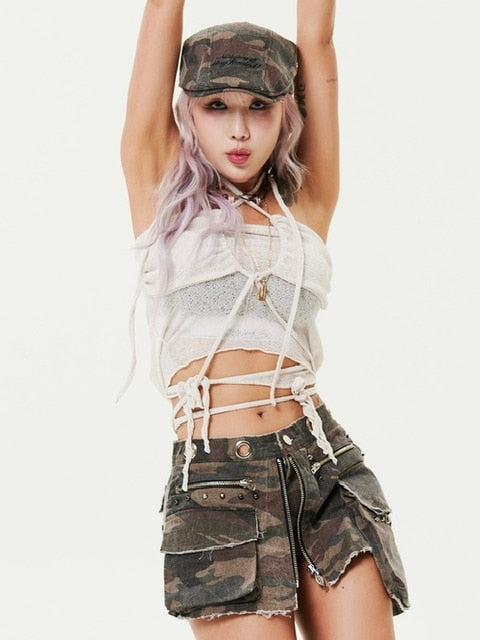 【HOLY NUMBER 7】Ribbon Ruffle Tube Top