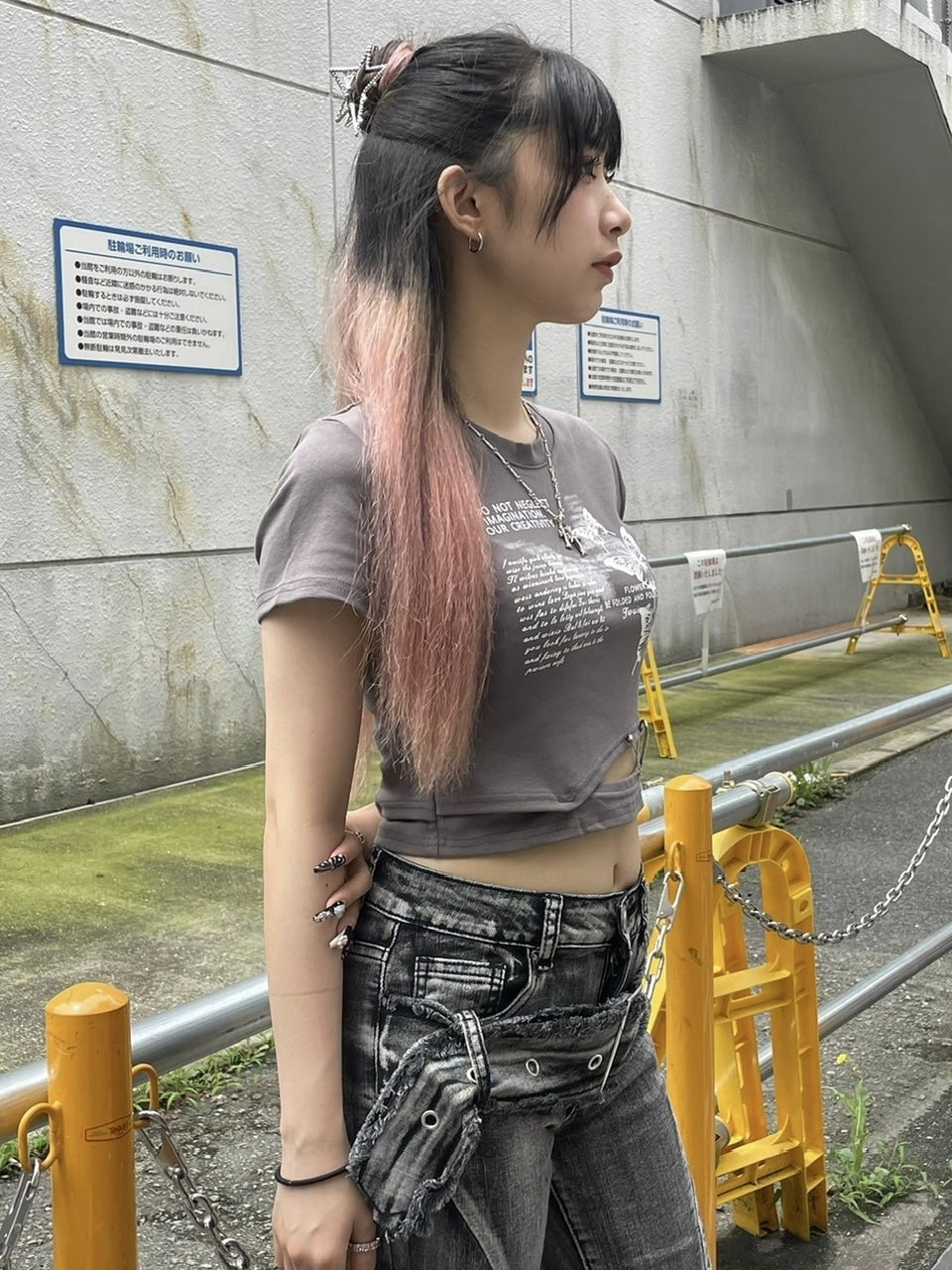 【Never mind the XU】butterfly print cropped tee (3color)