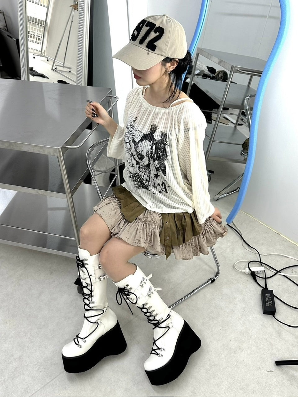 受注制【Never mind the XU】off shoulder mesh tops (2color)