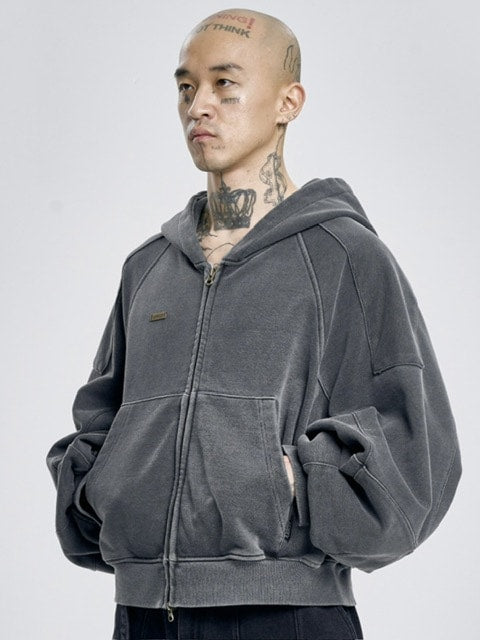 【AJOBYAJO】Vintage Pigment Zip-Up Hoodie