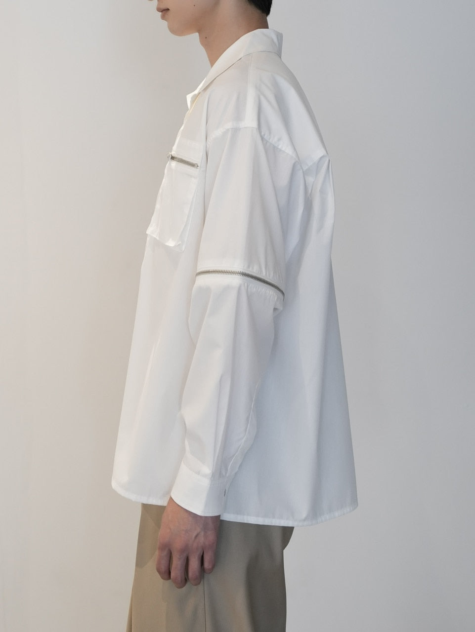 【CS】2way zip square cut shirt (white) / 【シーエス】2ウェイジップスクエアカット長袖シャツ