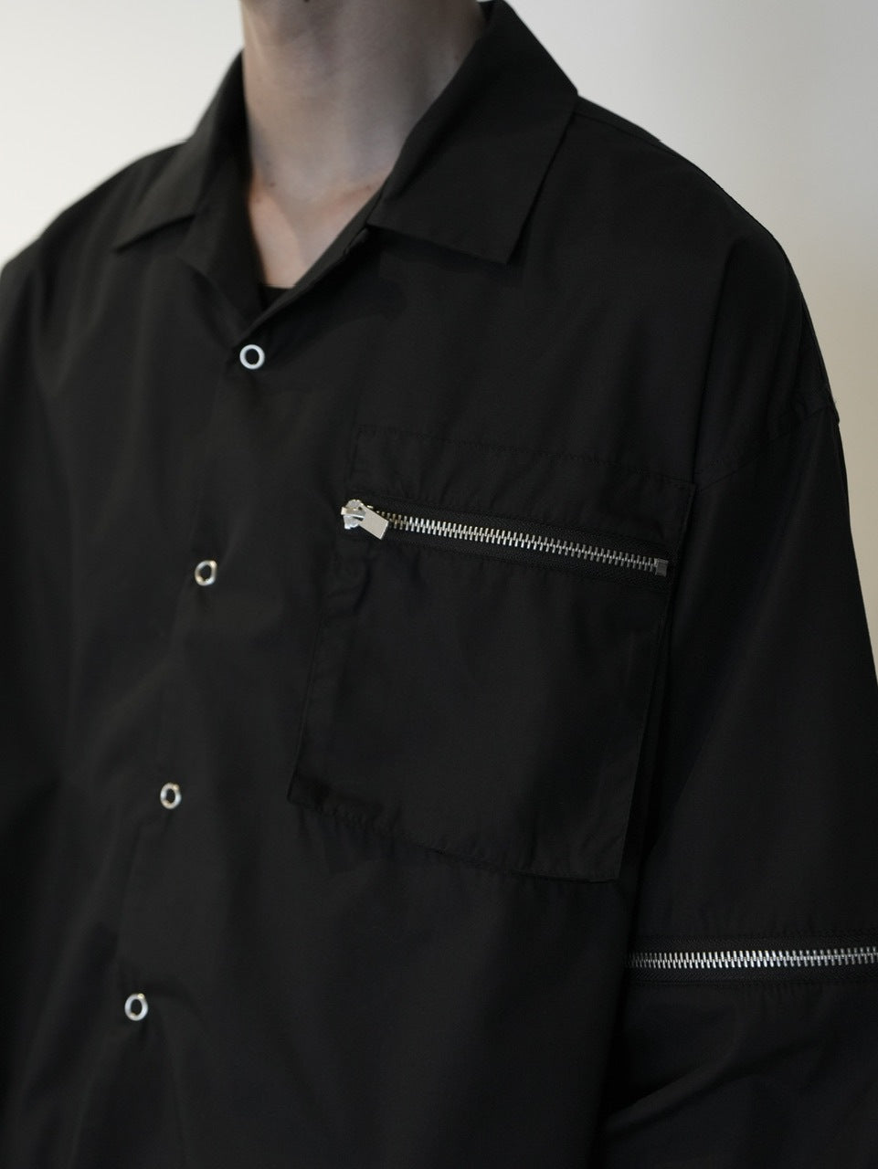 【CS】2way zip square cut shirt (black) / 【シーエス】2ウェイジップスクエアカット長袖シャツ