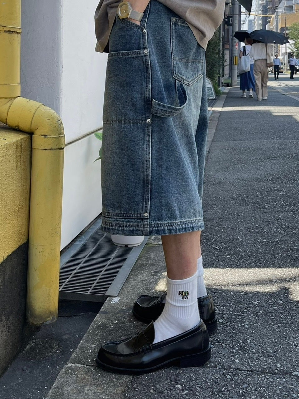 受注制【Chikashitsu +】studs design denim half pants (2color)