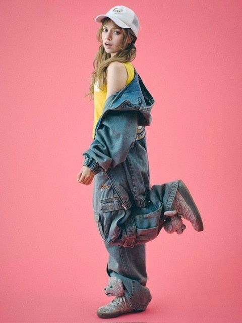 【GALFY】ダーティーデニムワイドカーゴ