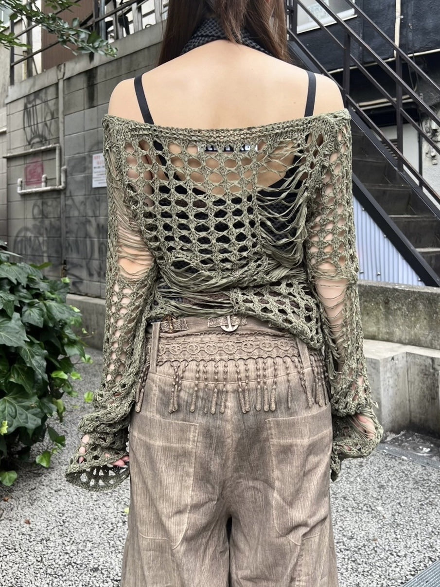 受注制【Never mind the XU】damage summer knit (3color)