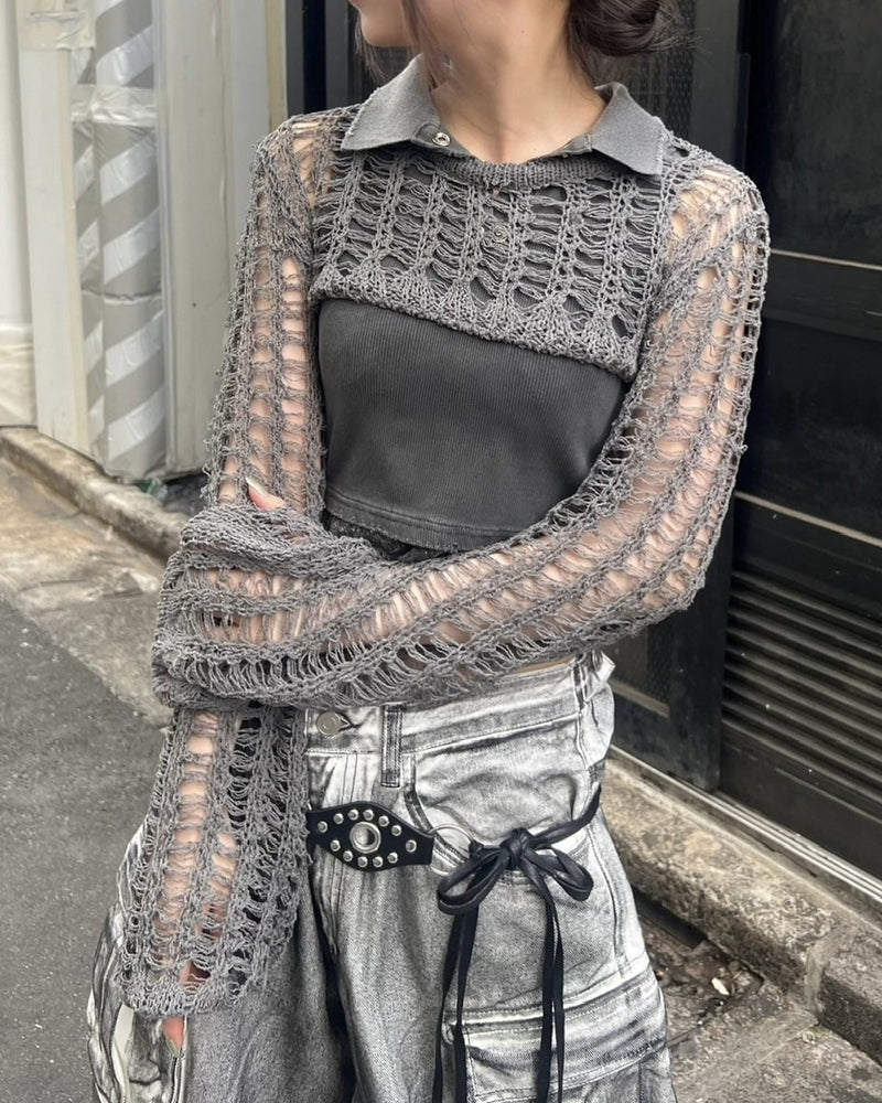 受注制【Never mind the XU】cropped summer knit (3color)