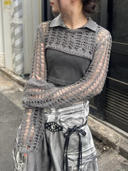 受注制【Never mind the XU】cropped summer knit (3color)