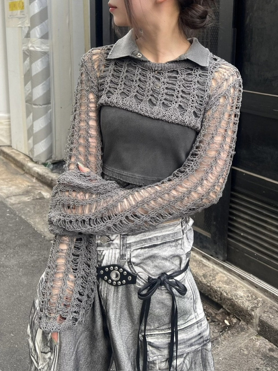 受注制【Never mind the XU】cropped summer knit (3color)