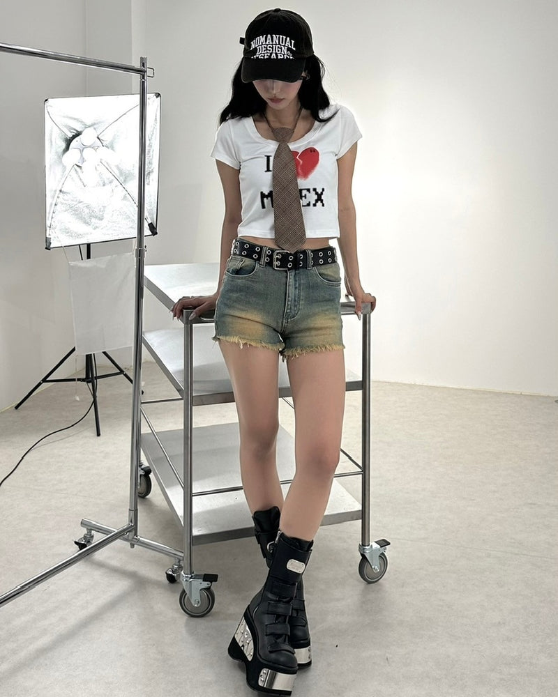 受注制【Never mind the XU】vintage wash denim short pants (2color)