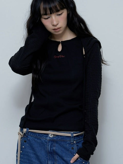 【FANCY CLUB】KNITTED HOOD BOLERO SET UP / 【ファンシークラブ】タンクトップ長袖ニットボレロセットアップ