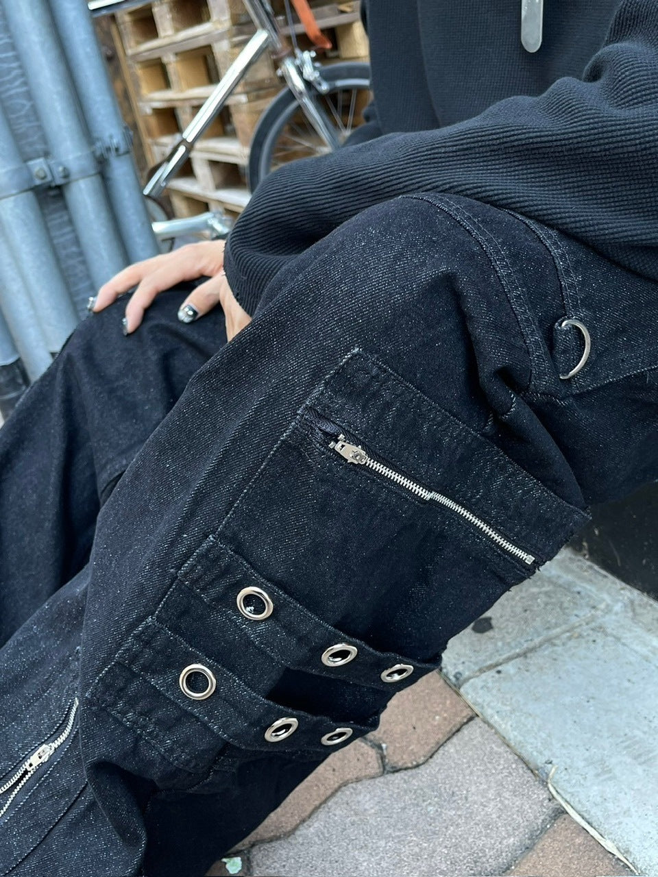 受注制【Chikashitsu +】steel ring denim cargo pants