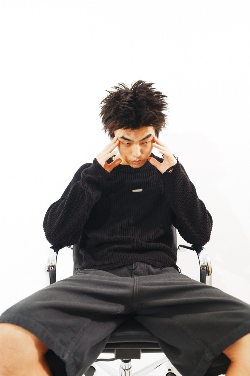 【CS】mock neck damage knit (black)