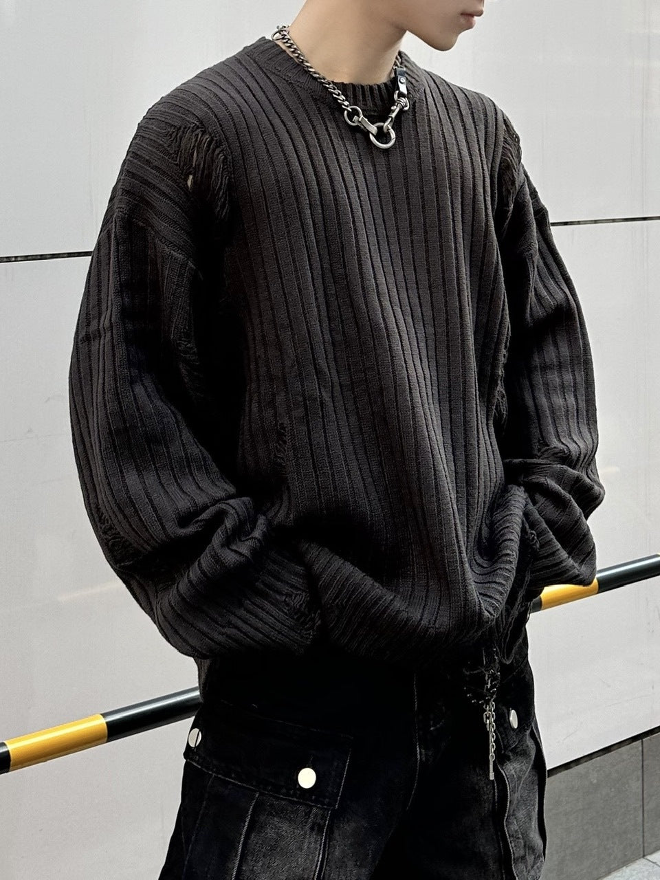 大阪店WEB限定【Chikashitsu +】overfit damage knit (3color)