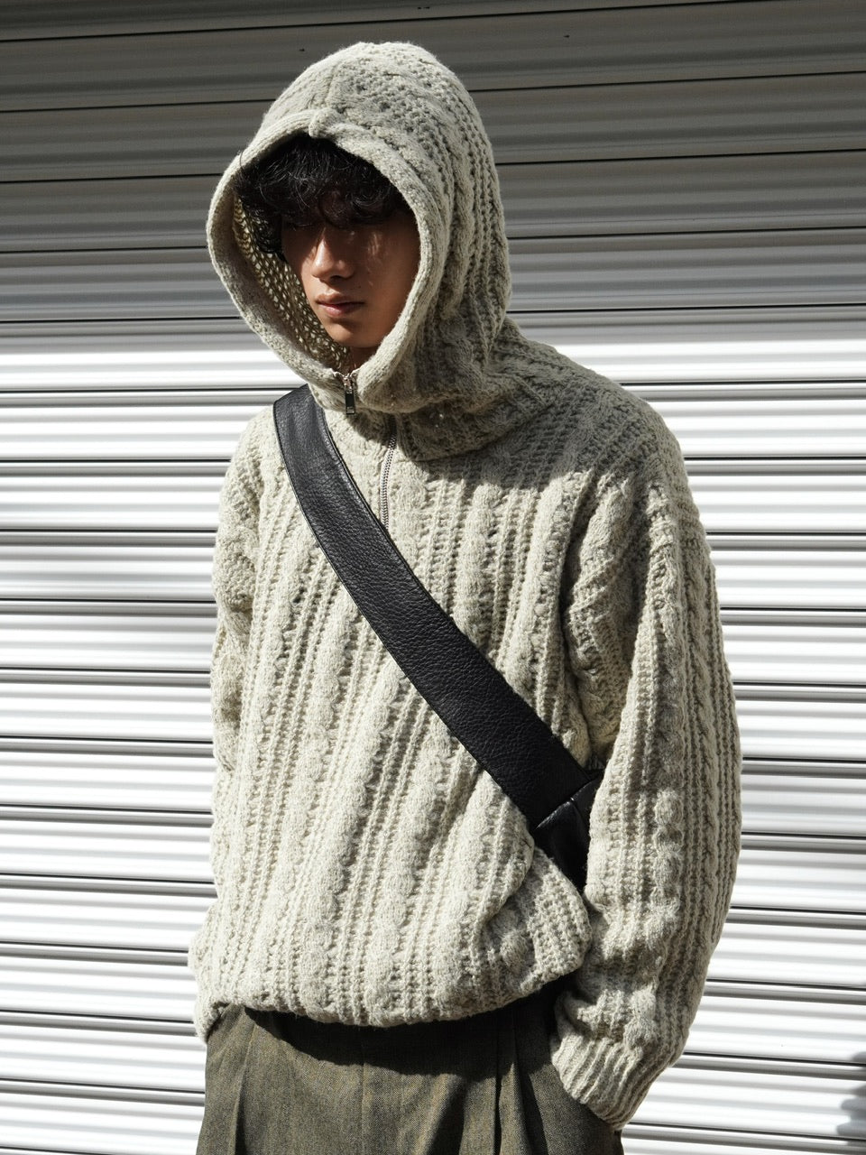 東京店WEB限定受注制【Chikashitsu +】balaclava half zip knit hoodie (3color)