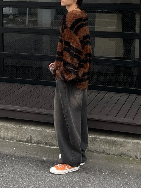 受注制【Chikashitsu +】hairy border knit (3color) / 【チカシツプラス】ヘイリーボーダーニット