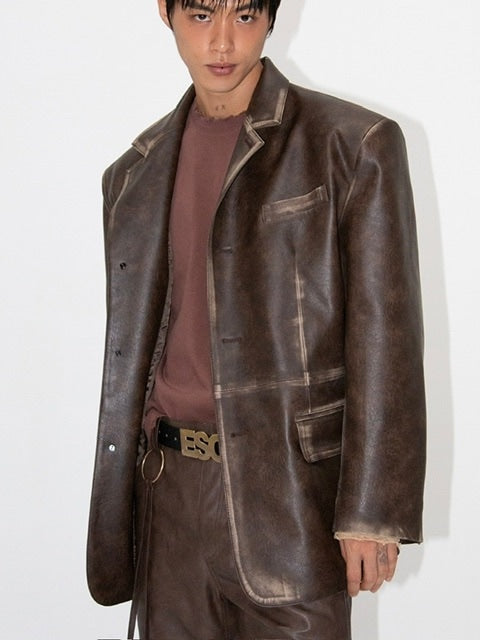 【ESC STUDIO】washing leather 4 buttons blazer