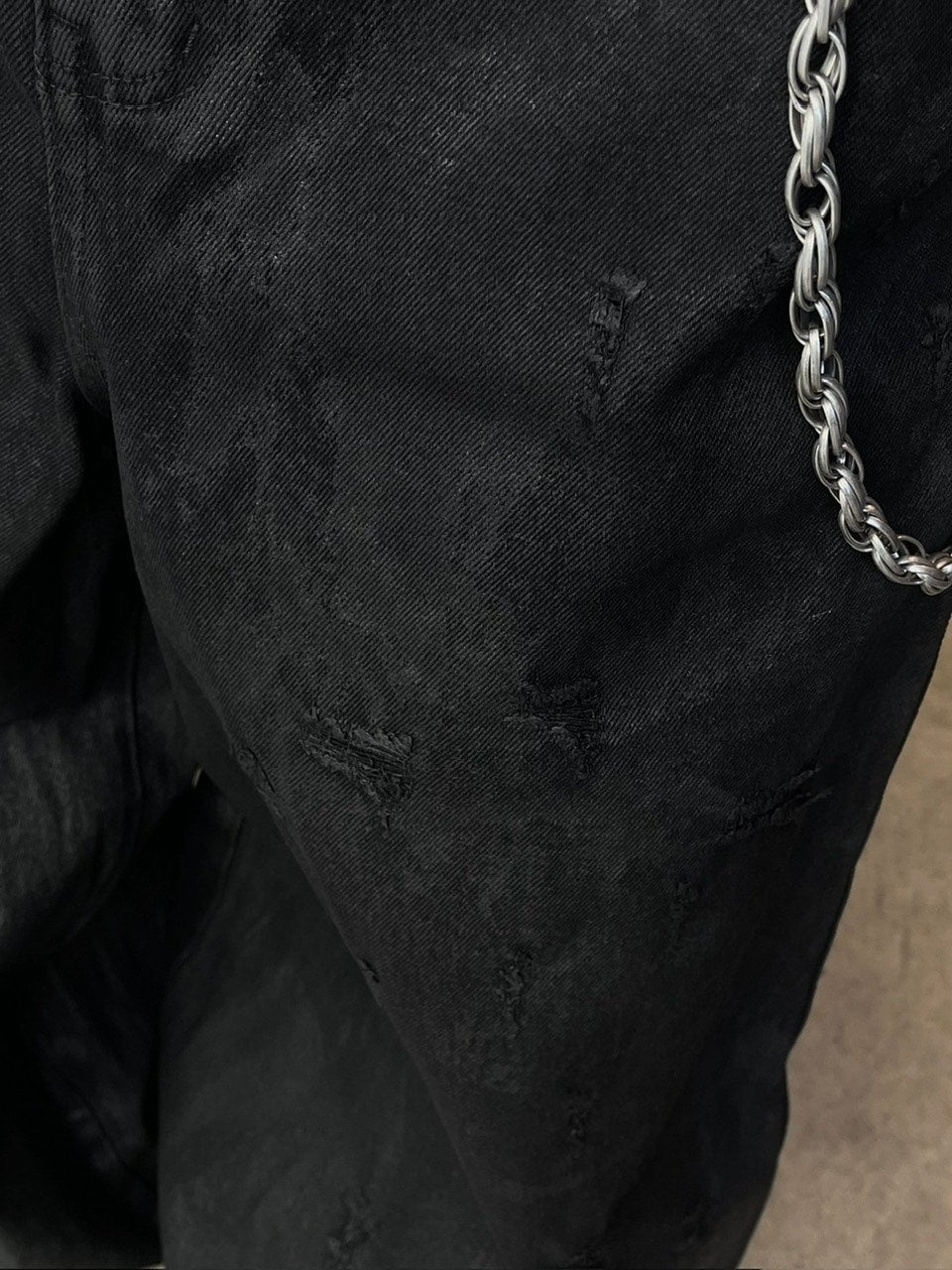 受注制【Chikashitsu +】coating damage wide denim pants / 【チカシツプラス】コーティングダメージワイドデニムパンツ