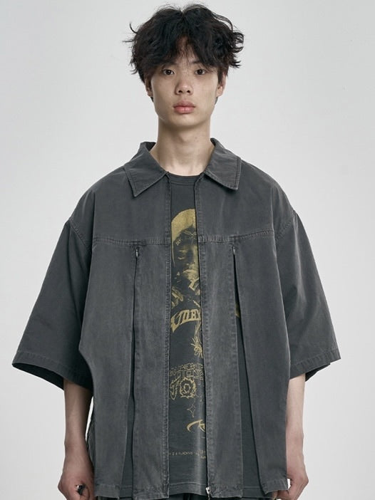 【AJOBYAJO】Paneled Zip-Up Shirt