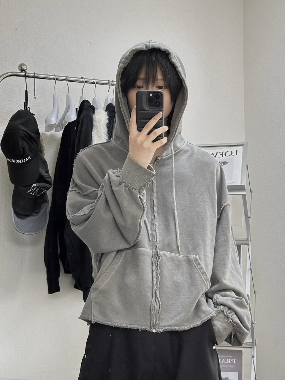 受注制【LUV CODE】pigment cropped zip up hoodie (2color)