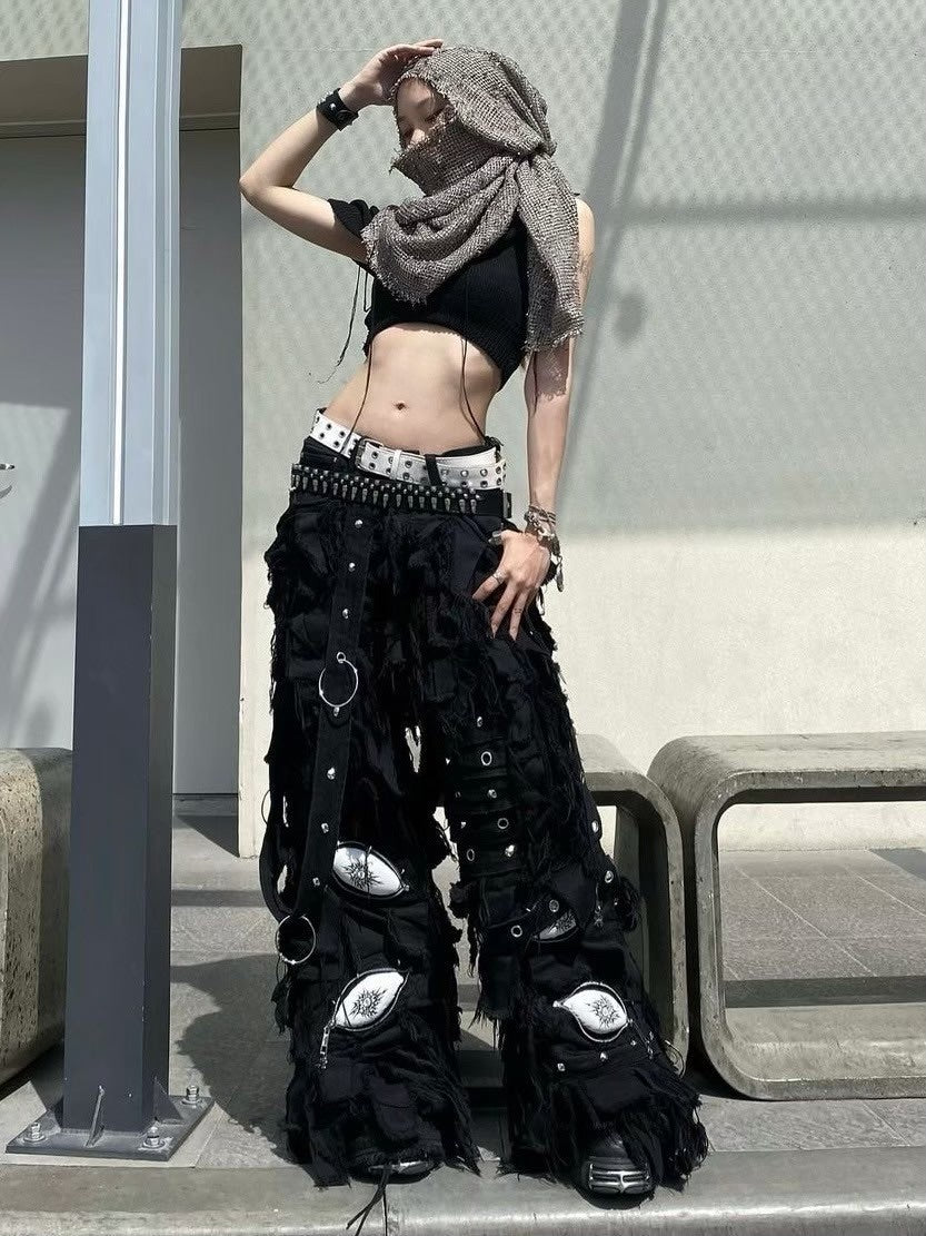 【UNIZ】BLACK MONSTER PANTS / 【ユニズ】ブラックモンスターダメージワイドデニムパンツ