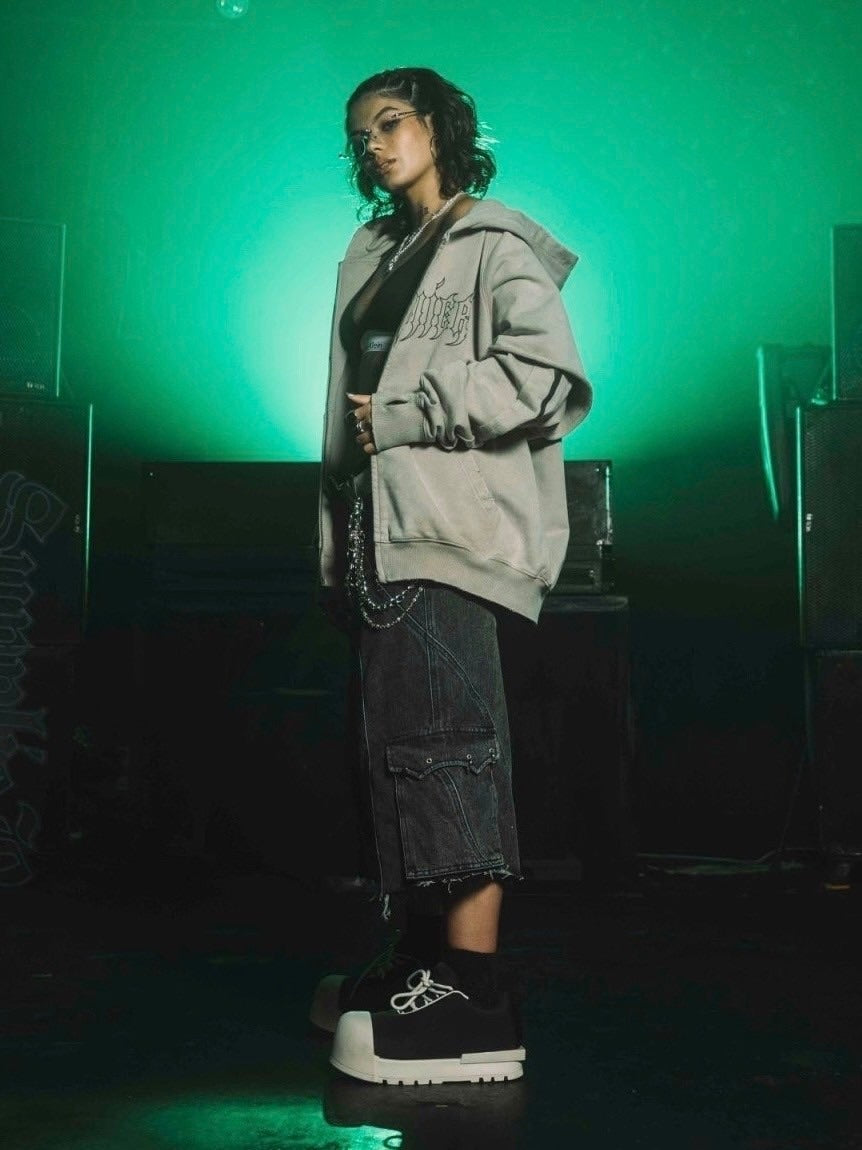 【SUPPLIER】Fire Bones Layered Sleeve Zip Hoodie