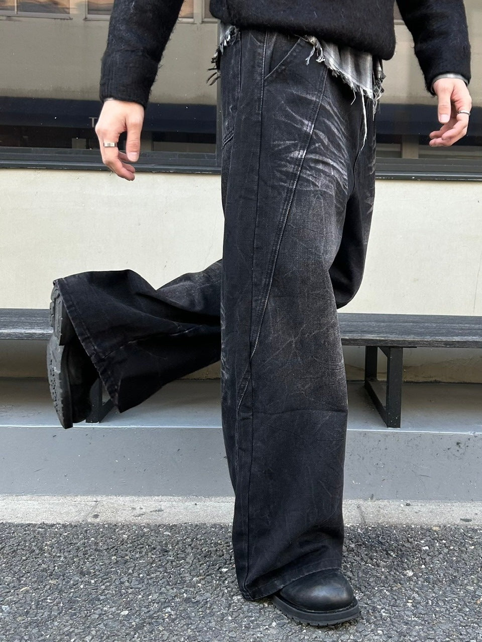受注制【Chikashitsu +】curve stitch wide denim pants / 【チカシツプラス】カーブステッチワイドデニムパンツ