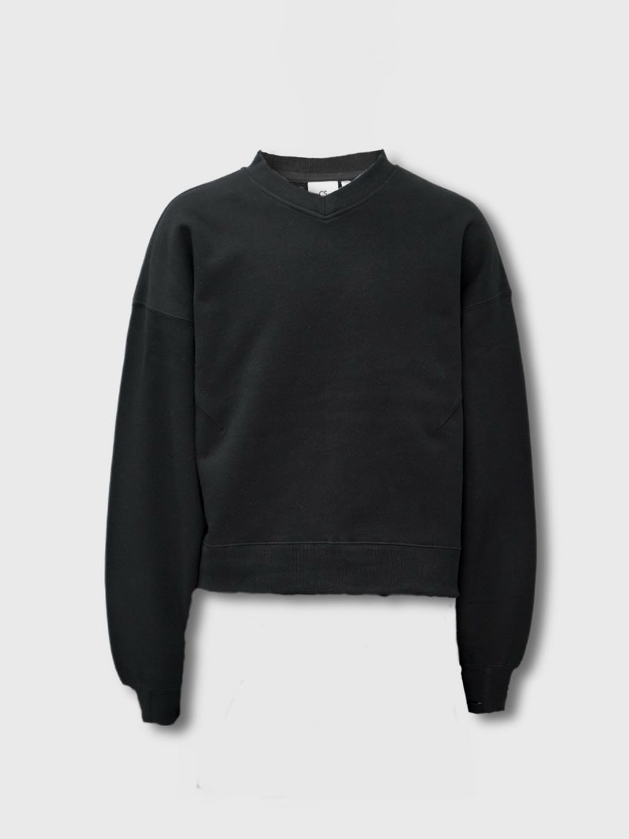 【CS】cropped vneck sweat shirt (black)