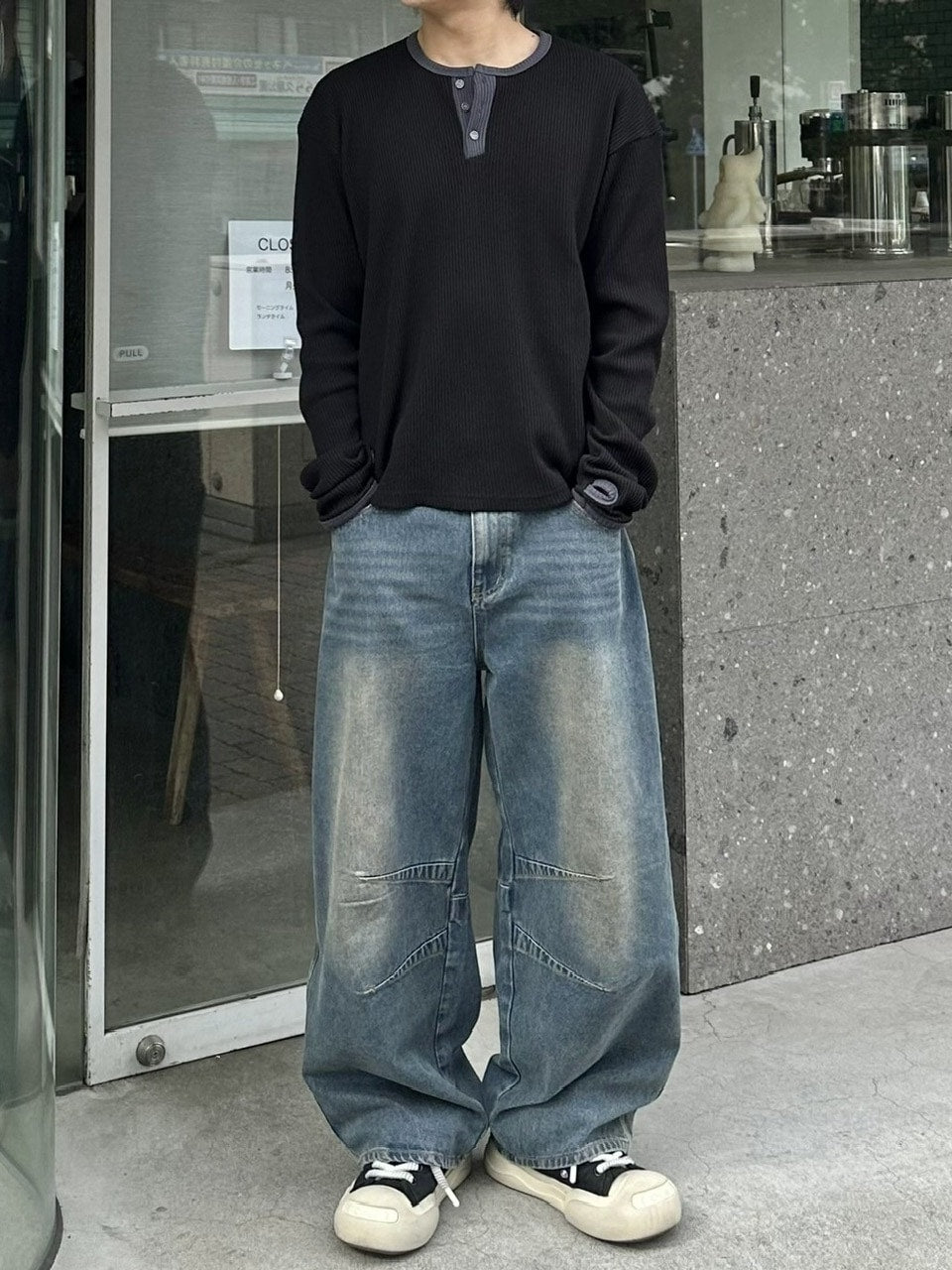 受注制【youll】henry neck waffle long tee (2color)