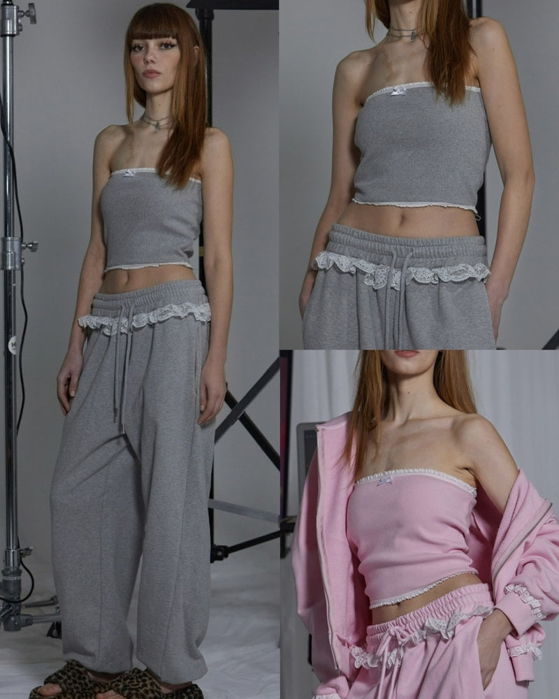 【GATELESS】RABBIT FRILL RIBBON TUBE TOPS