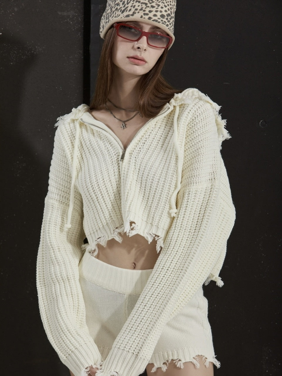 【GATELESS】RIB KNIT ZIP-UP HOODIE