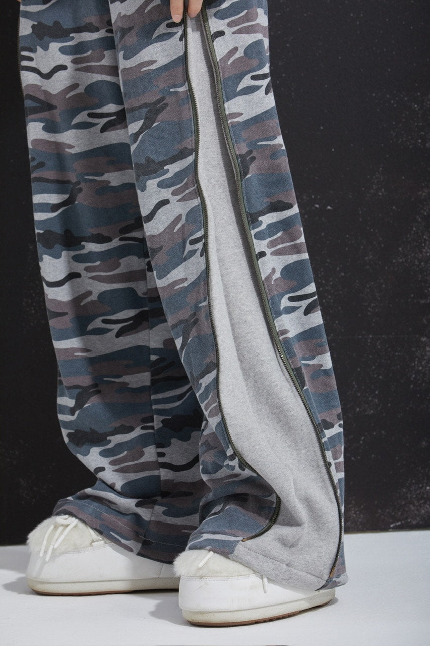 【GATELESS】SIDE ZIP CAMOUFLAGE SWEAT PANTS