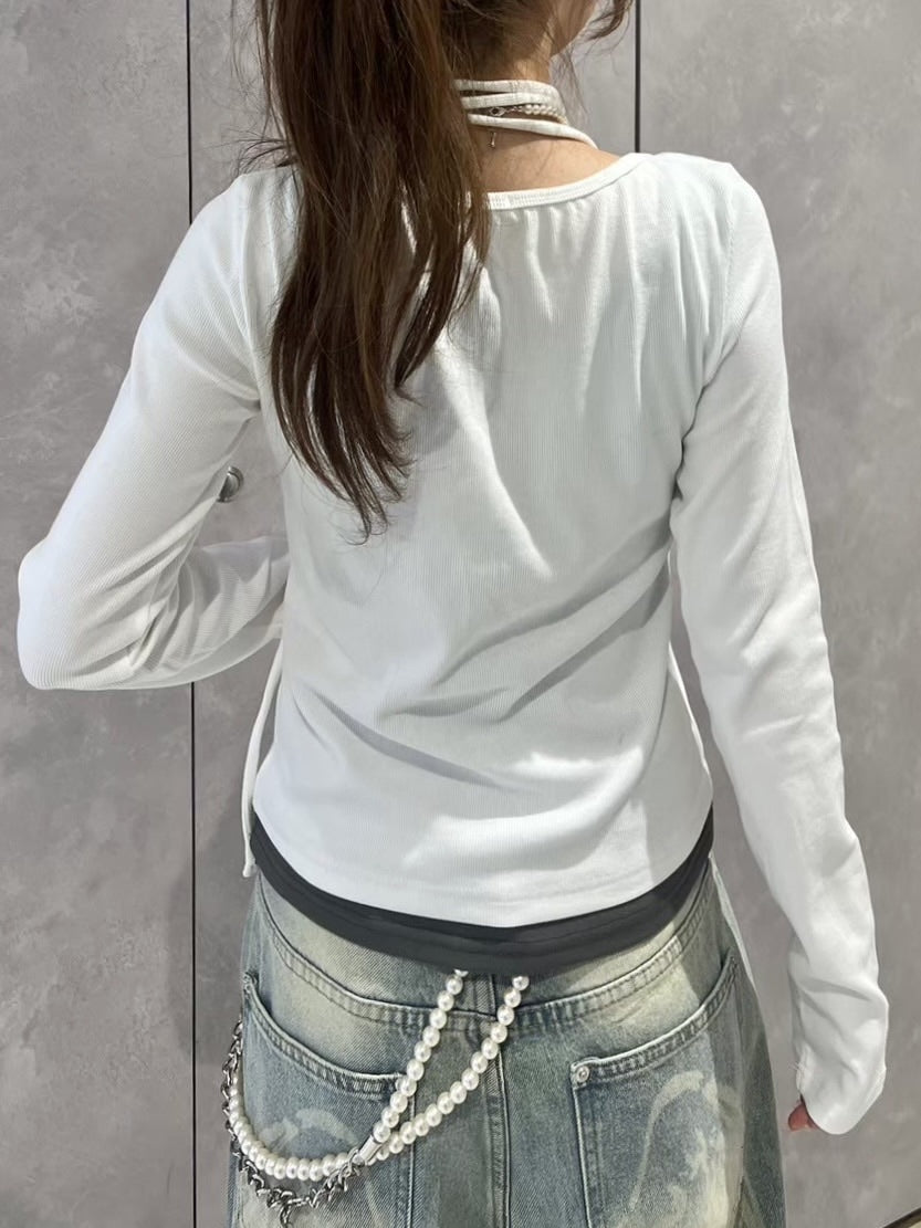 【Never mind the XU】tie set cross wing long sleeve tee (3color) / 【ネバーマインドザエックスユー】ネクタイセットクロスウィングプリント長袖Tシャツ