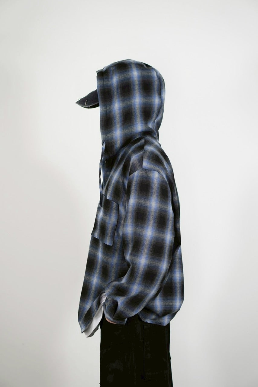 受注制【Chikashitsu +】tartan check hooded shirt (3color) / 【チカシツプラス】タータンチェックフード付き長袖シャツ