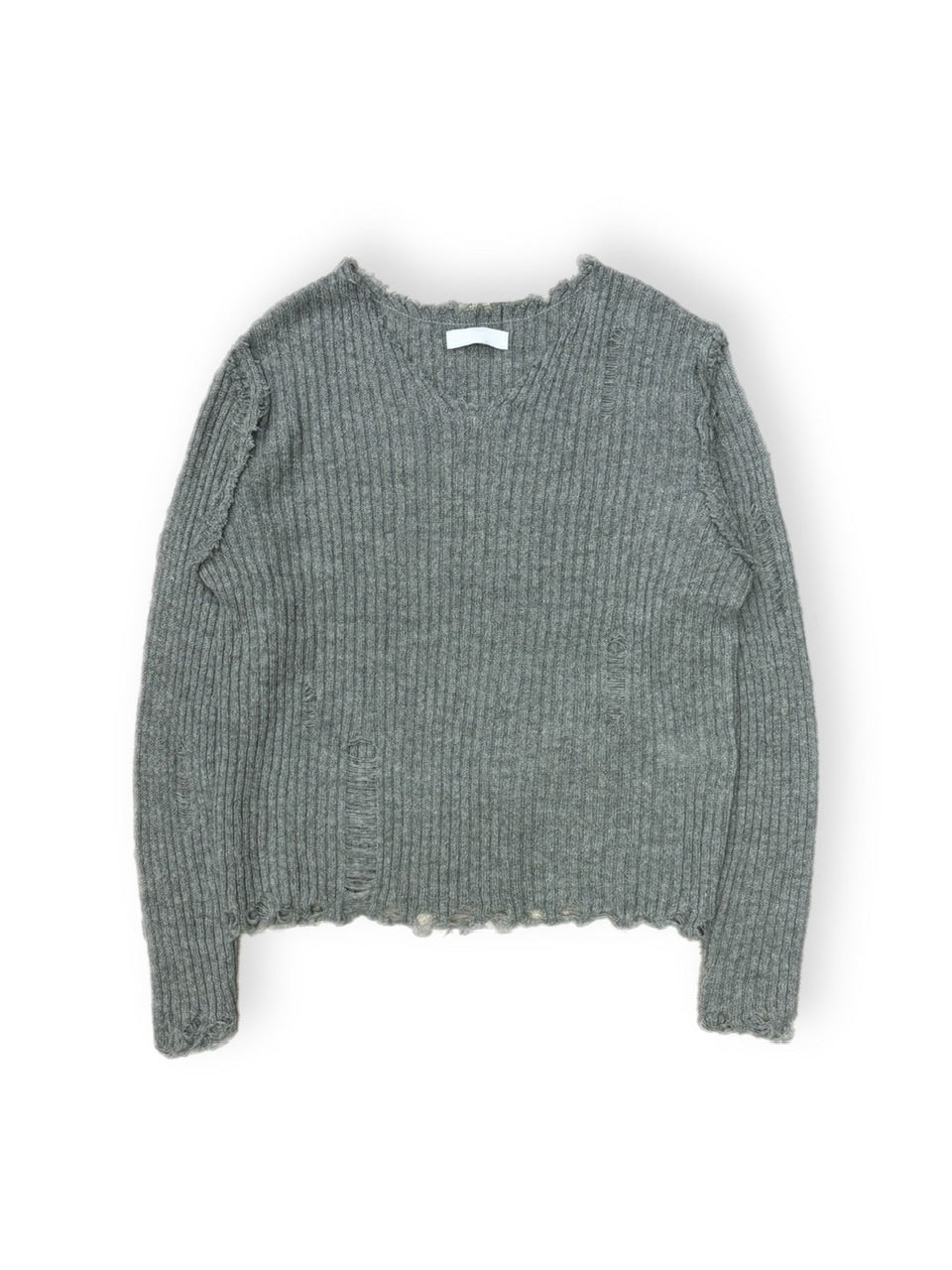 【Chikashitsu +】damage reverse v neck knit (3color) / 【チカシツプラス】リバースVネックダメージニット