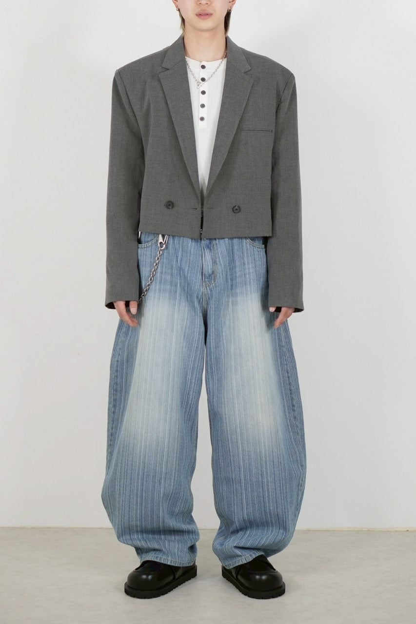 受注制【Chikashitsu +】wide stripe denim pants / 【チカシツプラス】ストライプボーダーワイドデニムパンツ