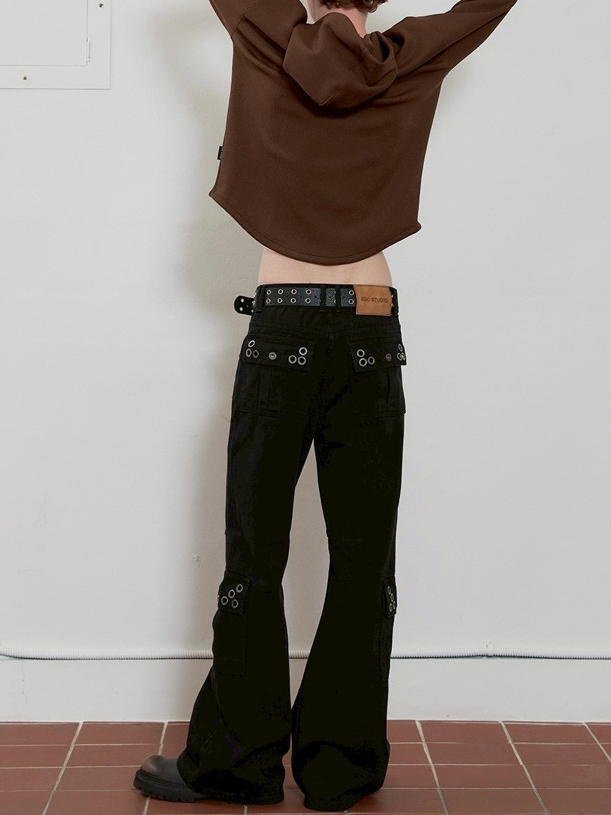 【ESC STUDIO】eyelet denim bootcut pants / 【イーエスシースタジオ】アイレットブーツカットデニムパンツ