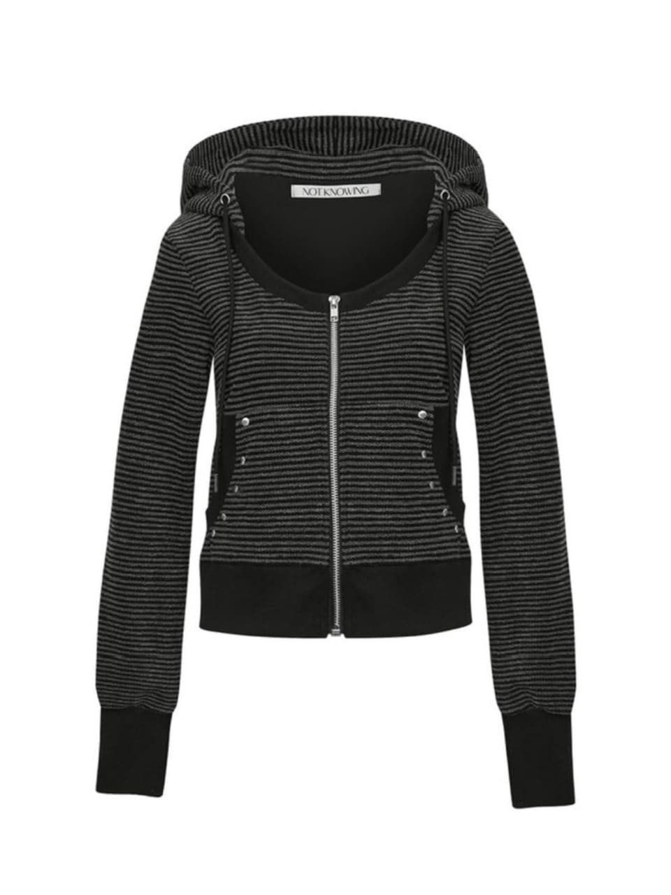 【NOT KNOWING】U Neck Stripe Hood Zip Up