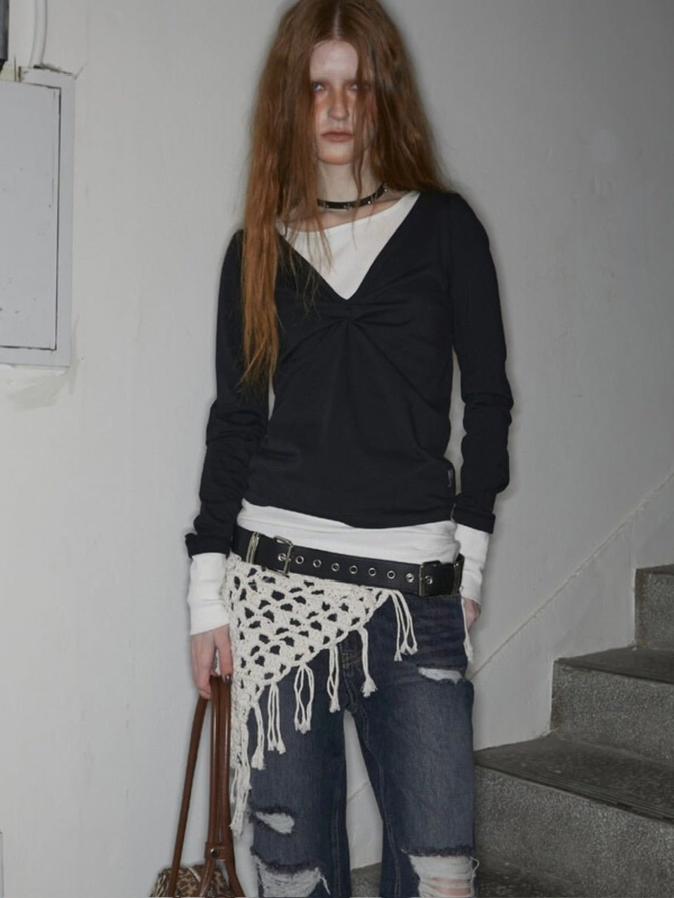 【NOT KNOWING】Back Strap Layered Top / 【ノットノーイング】バックストラップレイヤード長袖Tシャツ