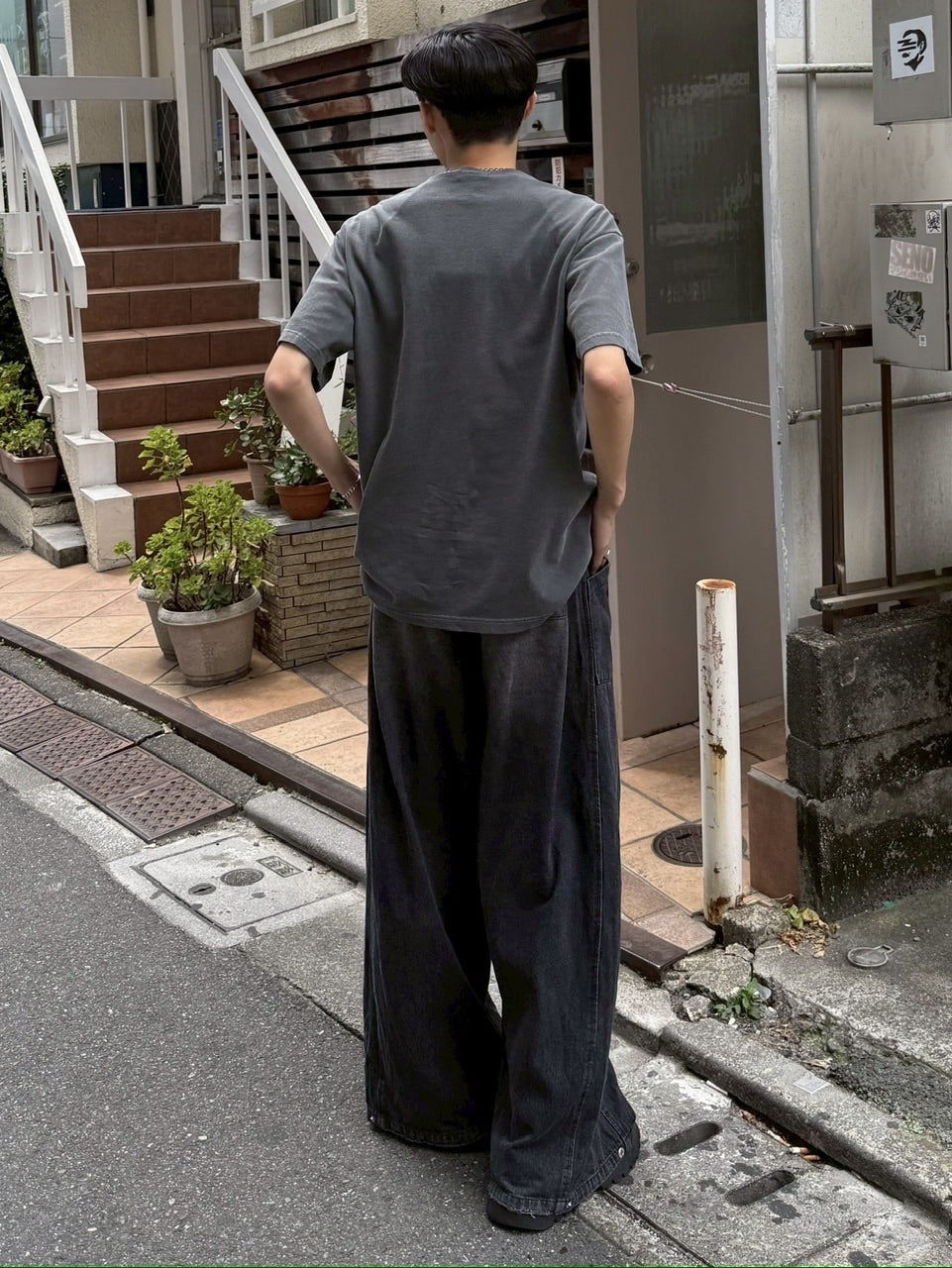 受注制【Chikashitsu +】pigment cross point t-shirt (2color) / 【チカシツプラス】ピグメントクロスポイント半袖Tシャツ
