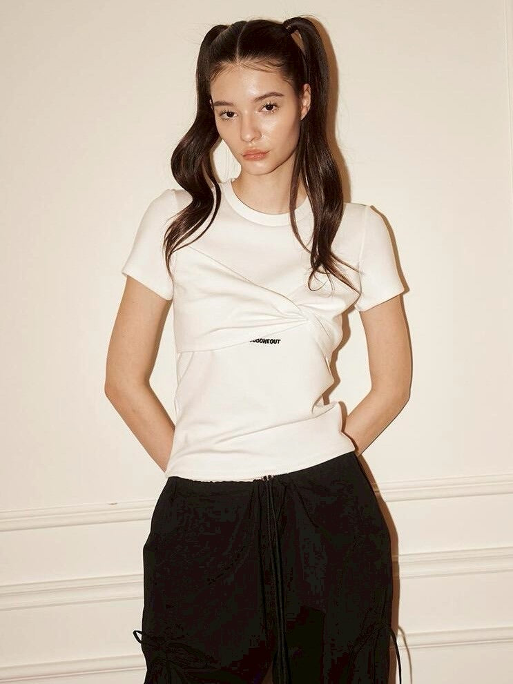 【ODDONEOUT】TWIST DRAPE STRING TOP / 【オッドワンアウト】ツイストドレープストリング半袖Tシャツ