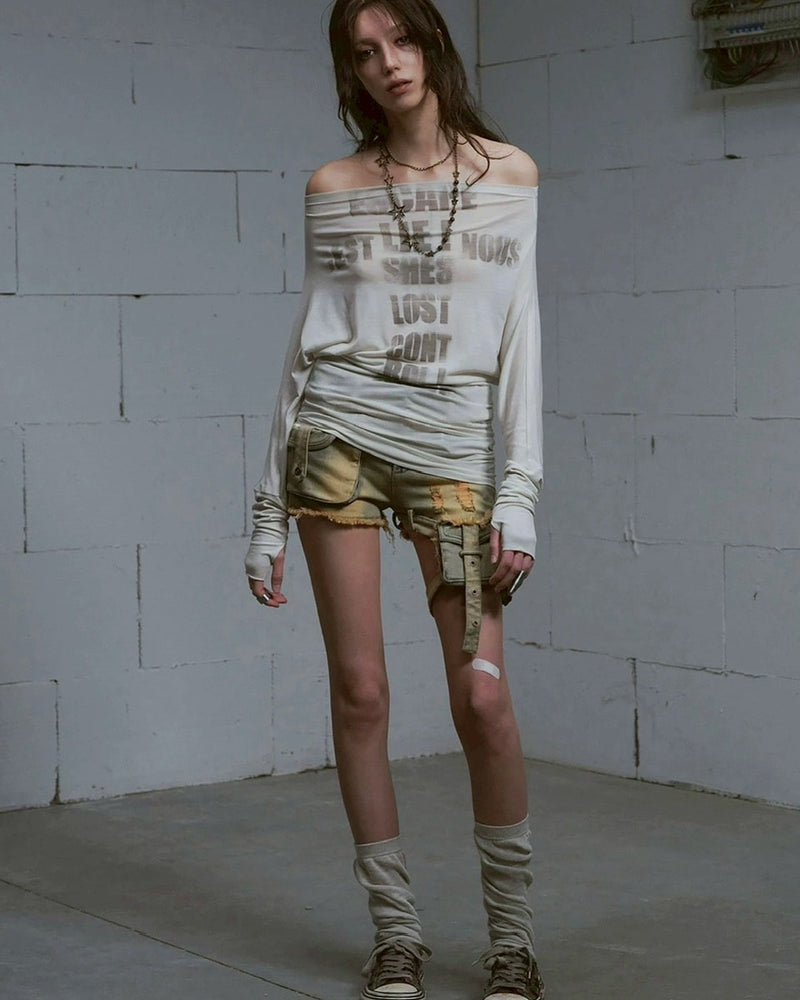 【Cest Nous】Blue-green faded denim shorts / 【セヌー】ウォッシングデニムショートパンツ