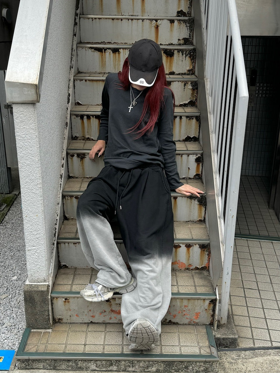 受注制【Chikashitsu +】gradation drawstring sweat pants / 【チカシツプラス】グラデーションドローコードスウェットパンツ