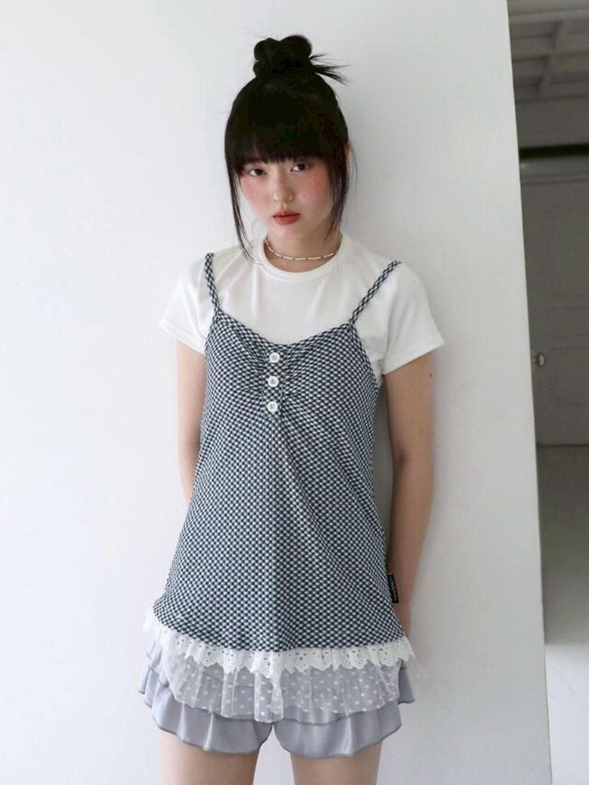 【Uglyshadow】CHECKERED LACE SLEEVELESS