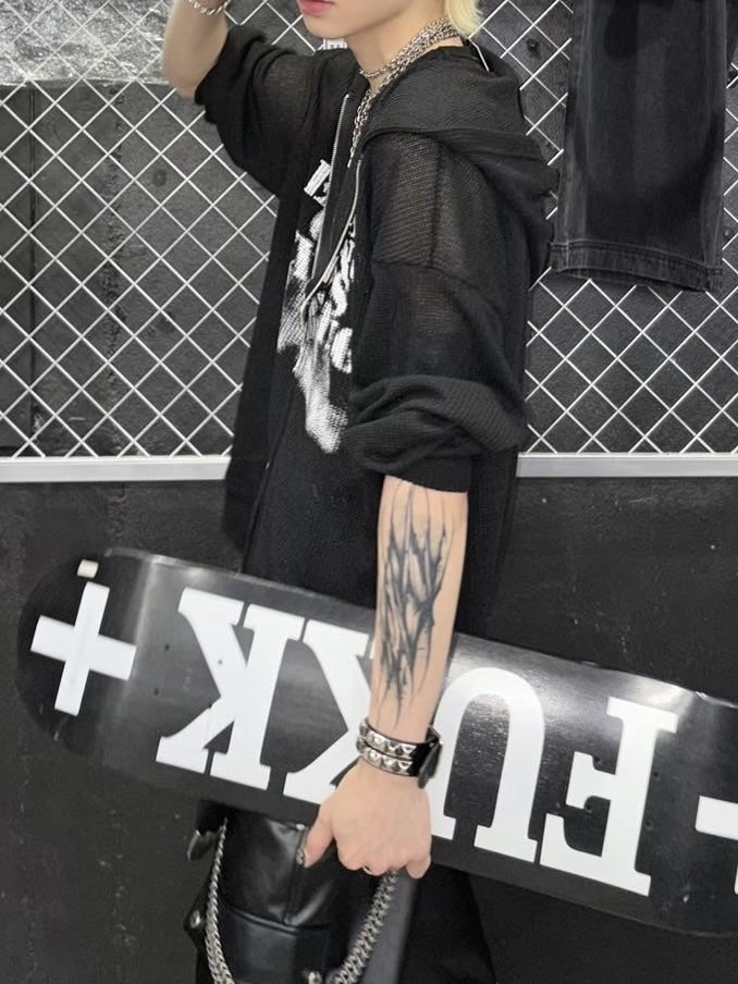 受注制【Never mind the XU】mesh zip up hoodie (3color) – PRESSING