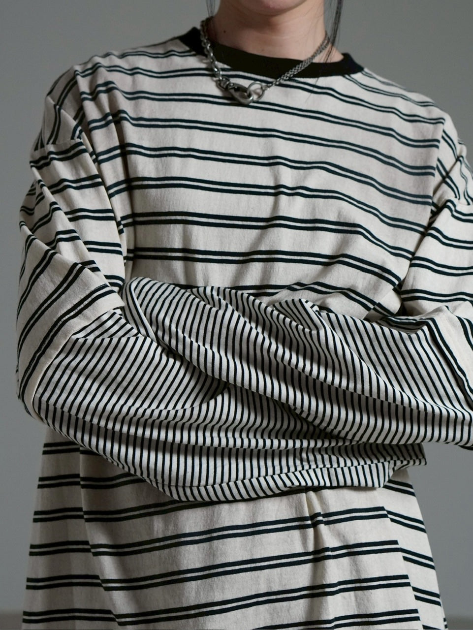 【Chikashitsu +】oversized layered border washed long sleeve / 【チカシツプラス】オーバーサイズウォッシュドレイヤードボーダー長袖Tシャツ(2color)
